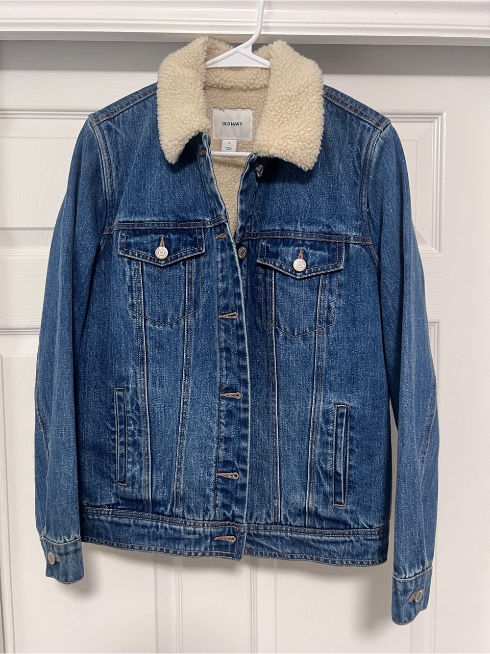 Old Navy Blue Denim Jacket with Cream Sherpa Collar